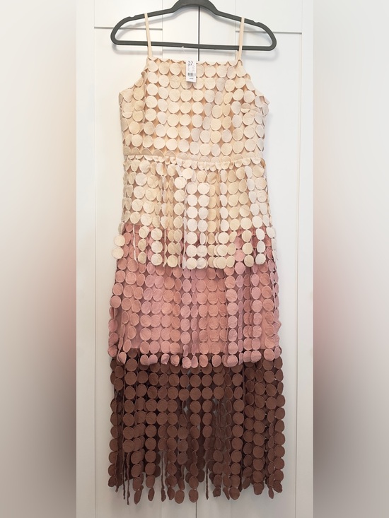 Just Me Dresses & Skirts - Fringe Tiered Circle Dress Sz MED-LG By Just Me Cream, Pink and Brown NEW!